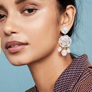 Pearl white statement chandelier drop earrings